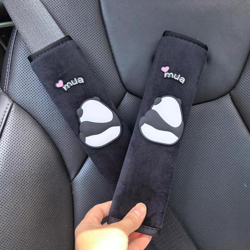 2pcs Cute Panda Car Seat Belt Shoulder Cover Safety Belt Cover Anti-stranglehold Interior Accessories Creative Safety Belt Cover