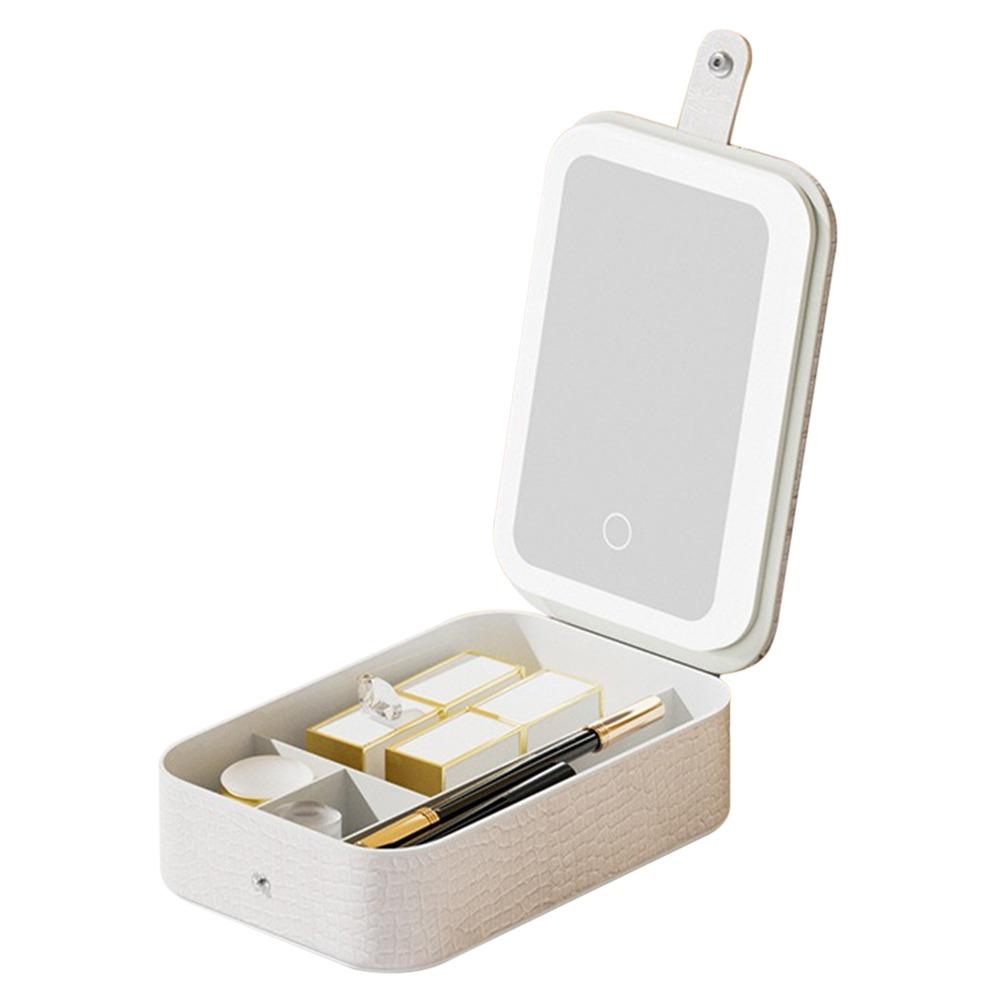 

Косметичка со светодиодной подсветкой и зеркалом, органайзер для косметики, простая косметичка, аксессуары для туалетного столика белый