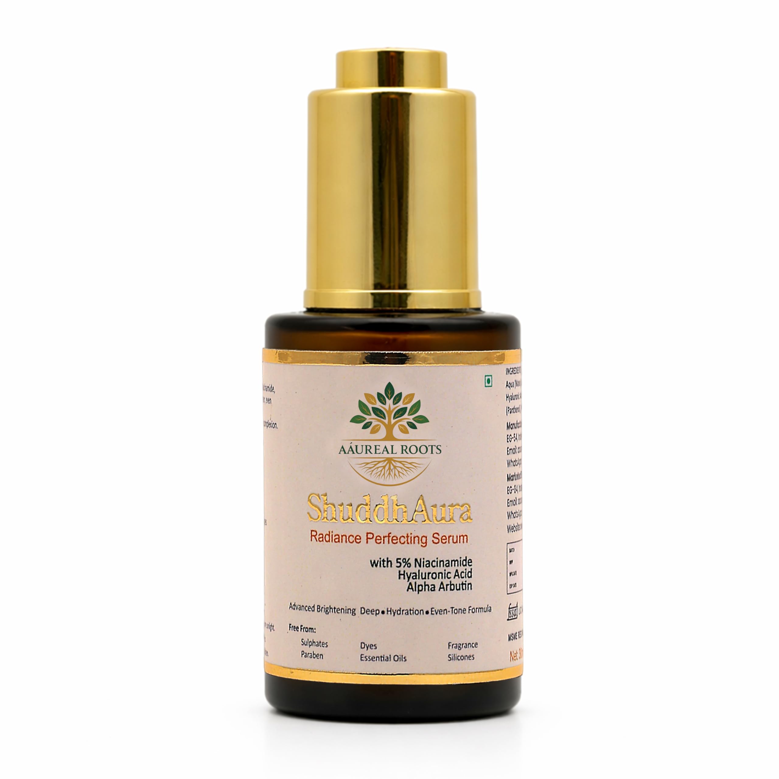 Aaureal Roots ShuddhAura Radiance Perfecting Serum, Lightweight Hydrating Face Serum for Glowing Skin, Even Tone & Smooth Texture, Natural-Origin,