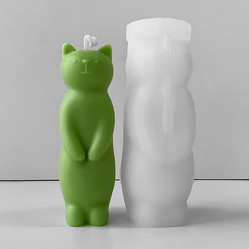 Molde de silicona para vela de aromaterapia con diseño de gatito de pie en 3D, ideal para decoración del hogar, manualidades DIY para gatos y mascotas.