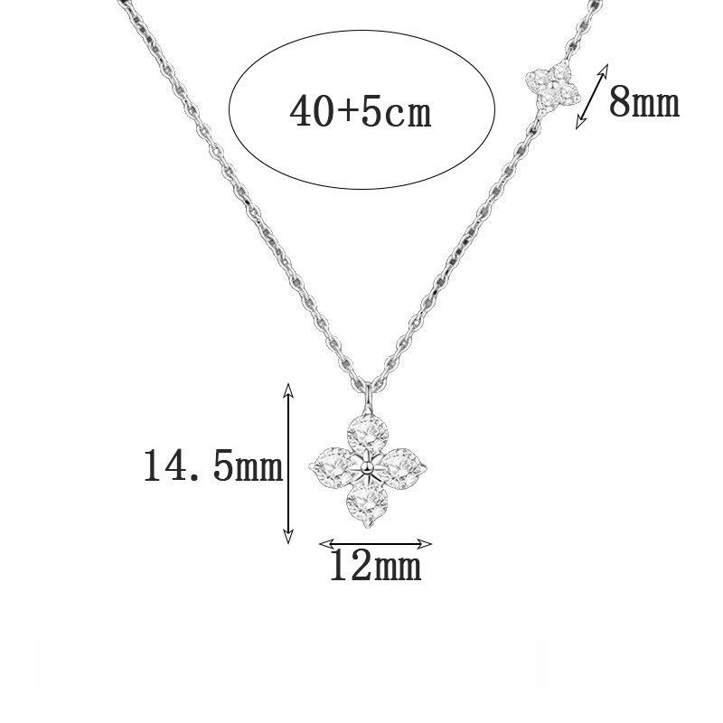 Twin Four-leaf Clover Necklace Women's Light Luxury Texture Flash Small Flower Neck Chain Noble Sense Synthetic Zircon Pendant Collarbone Chain
