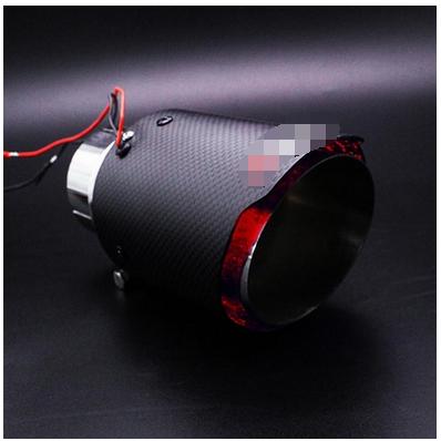63-89mm Car Real Carbon Fiber Matte Black Exhaust Tip Muffler w/ Red LED Light