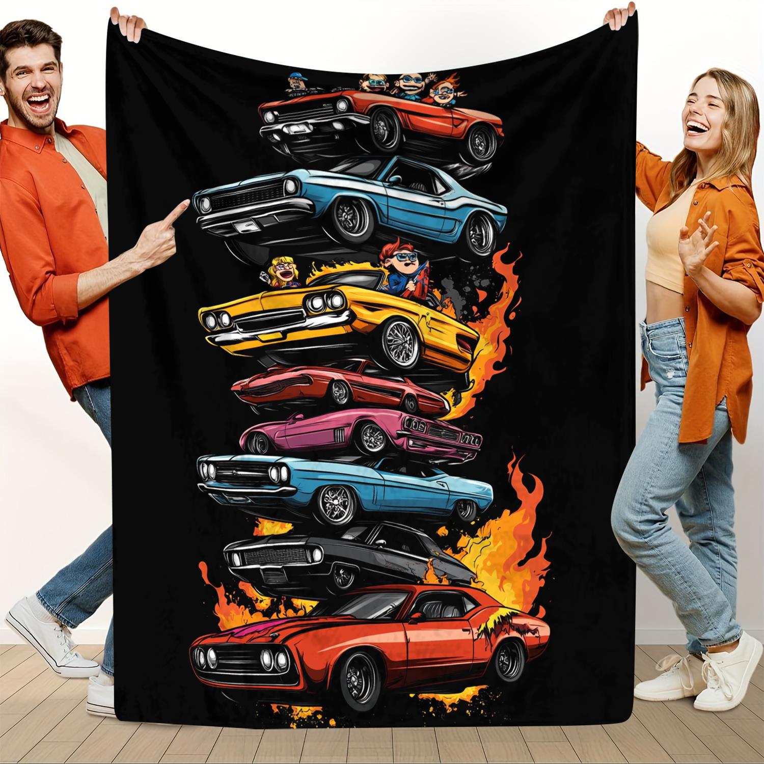 

Colorful sports car pattern Flannel printed blanket suitable for all seasons suitable for living room office sofa and travel 75x100cm (30x40inch)