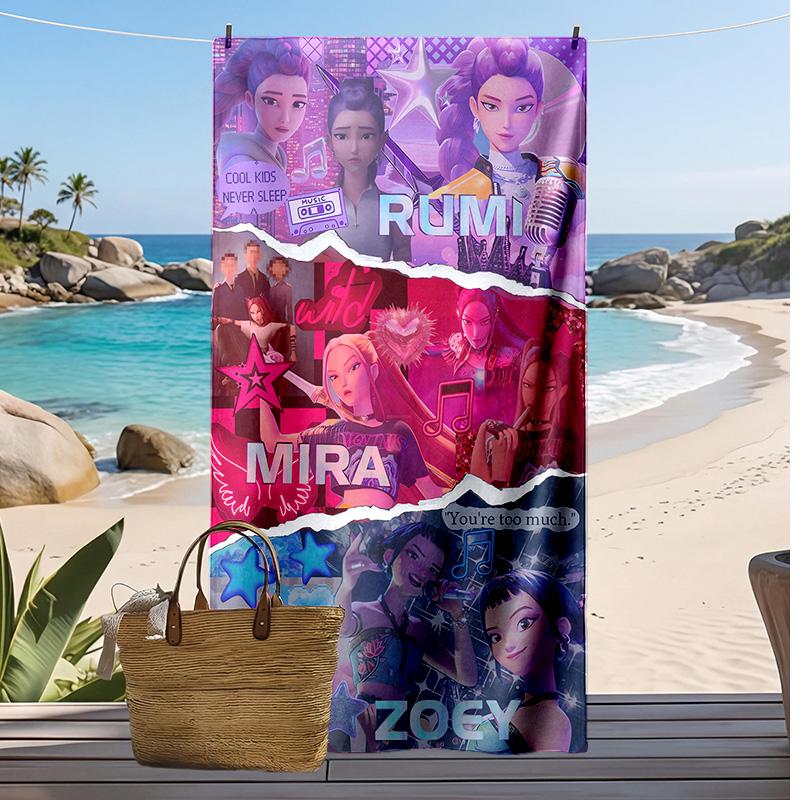 Asciugamano da Spiaggia Stampato Kpop Demon Hunters, Asciugamano Grande Assorbente ad Asciugatura Rapida per Estate e Attività all'Aperto in Acqua
