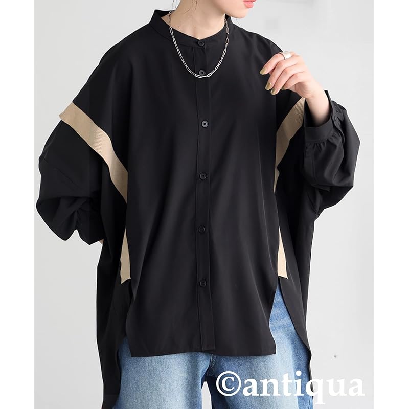 [antiqua] [Antica] switching shirt ladies tops long sleeve PY-00803 Onesize 05 black