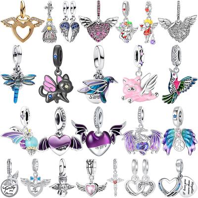 Nieuwe Koperen Engelenvleugel Bedels Hart Vogel Varken Hangers Passend op Originele Armbanden Kettingen Dames Fijne Diy Sieraden Cadeaus