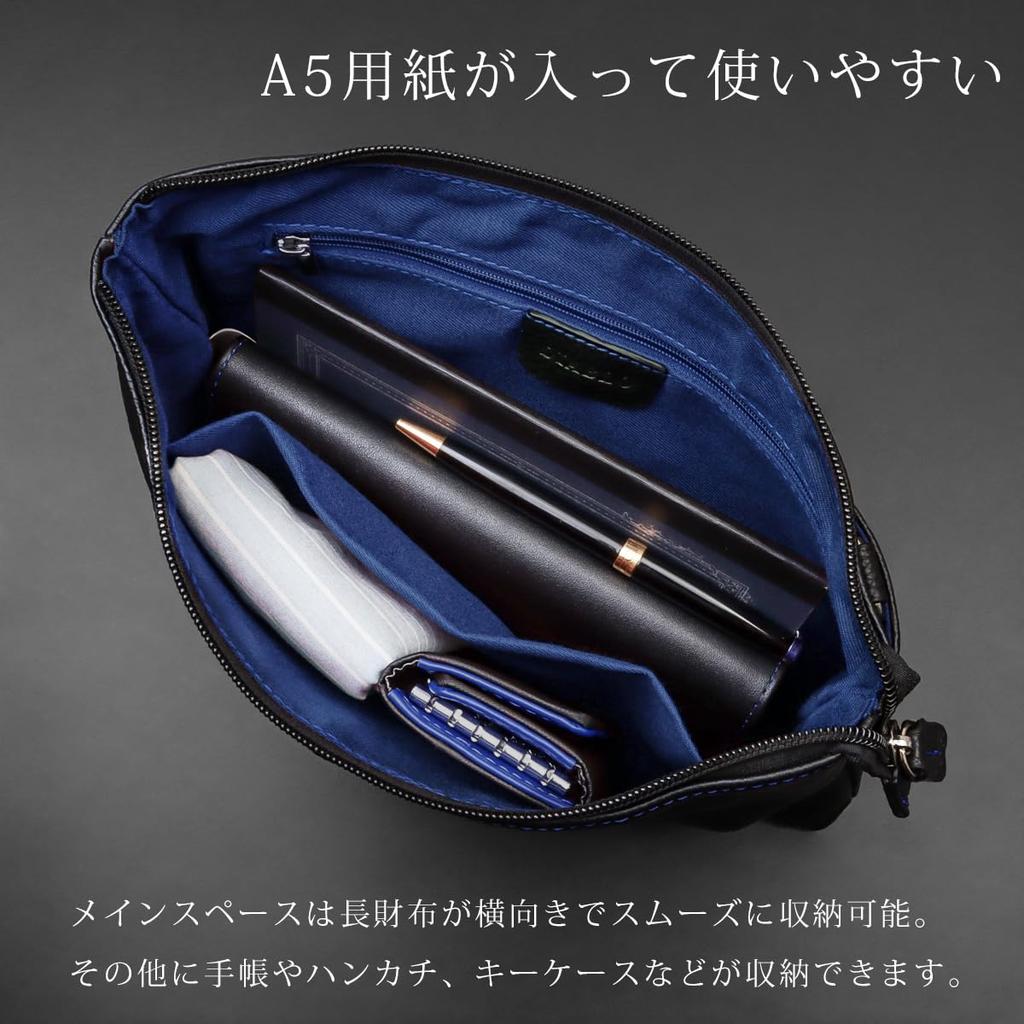 Diablo Men's Small Sacoche Shoulder Bag, Genuine Leather, Lightweight, 3-Way Use, Mini Bag [KA-2506] (Black x Blue)