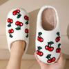 Fashion Cute Cherry Printed Winter Slippers for Women Thick Plush Warm House Shoes Woman Non Slip Comfortable Soft Indoor Slippers 2025