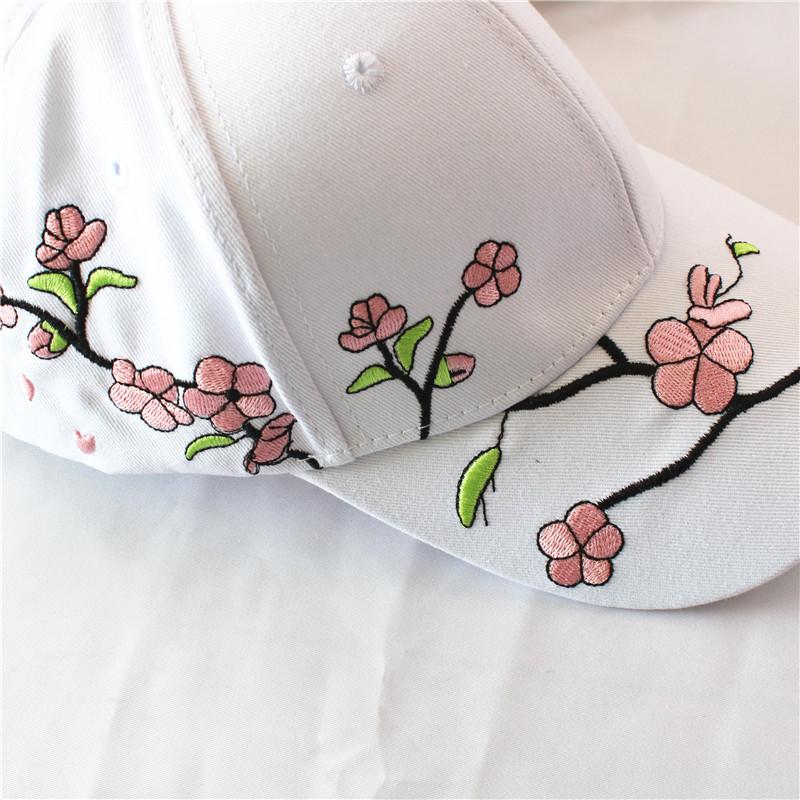 Women Flower Embroidery Baseball Caps Fashion Plum Spring Summer Outdoor Long Brim Sun Hats Cotton Adjustable Sports Female Cap