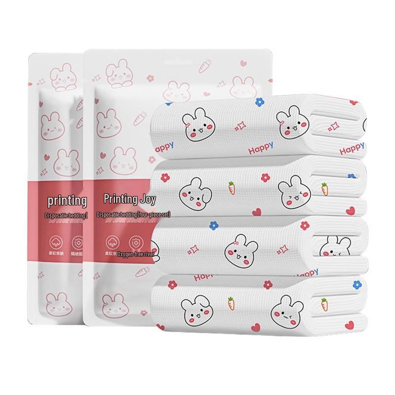 Travel Disposable Bed Sheets & Pillowcase Set with Printed Duvet Cover, 3-4 Piece Hotel Isolation Sleeping Bag
