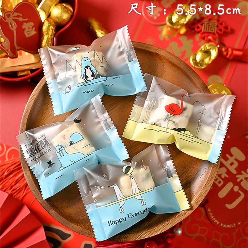 100Pcs 5.5x8.5cm Small Nougat Candy Chinese New Year Snowflake Crispy Packaging Machine Sealing Bags