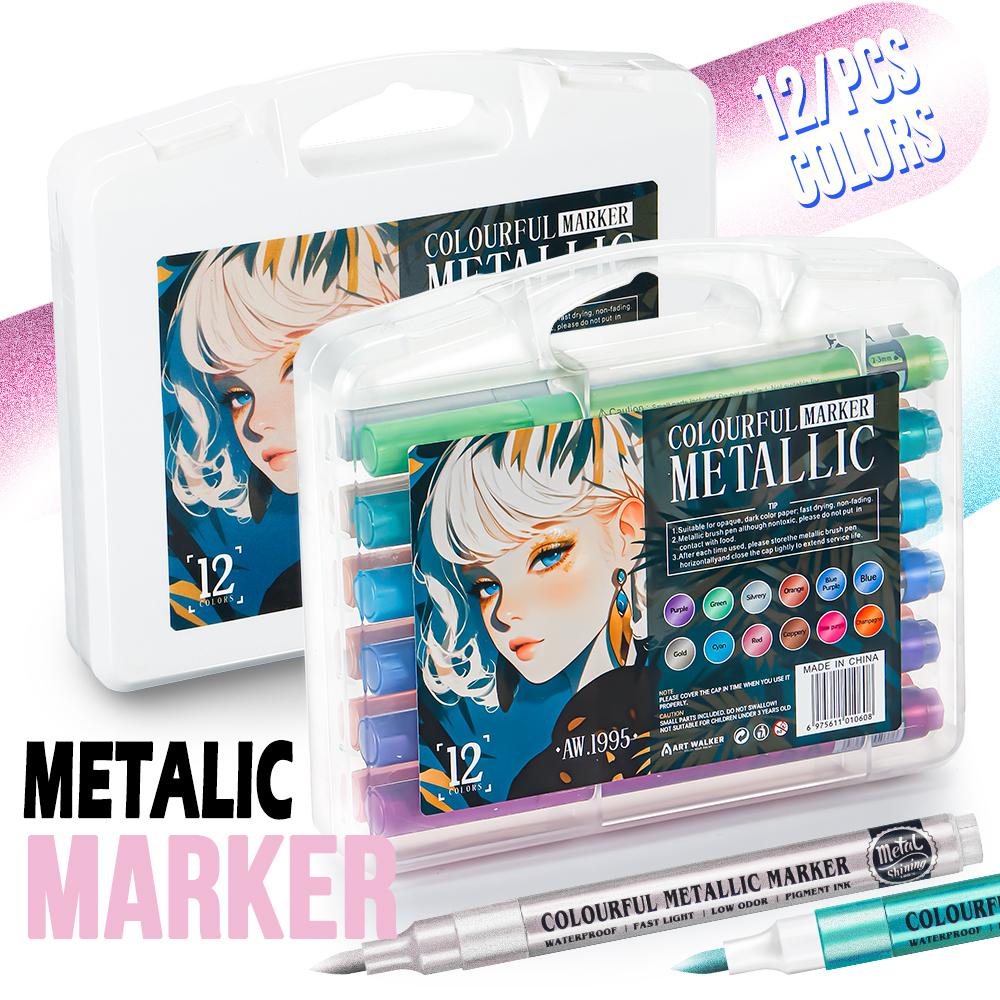 Premium ART WALKER Acrylic Metallic Ink Marker Paint Pen 5mm Soft Brush Tip for Card Making DIY Crafts Decorative Projects