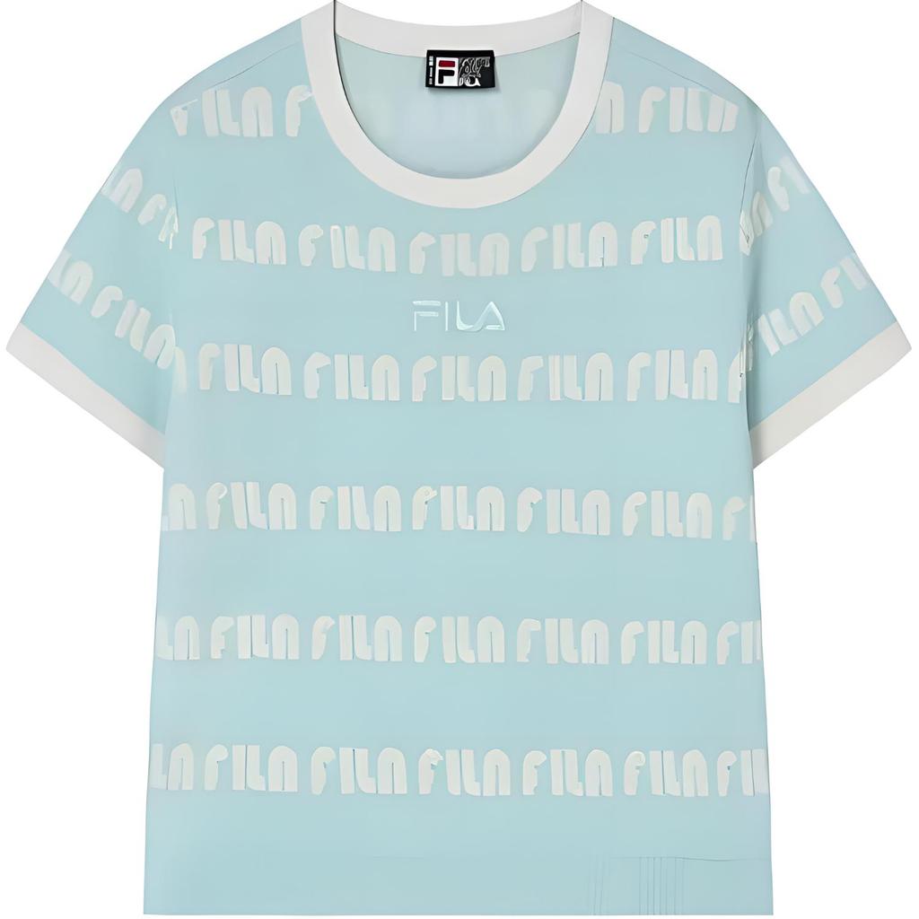 Fila Logo All Over Print Crew Neck Short Sleeve T-Shirt Women T-Shirts Light-Green F11W319404F-TQ