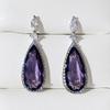 Silver Halo Purple Teardrop CZ Dangle Earrings Marquise Top Tanzanite Color Crystal Drop Earrings Women Luxury Wedding Jewelry