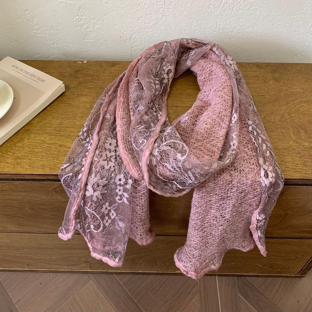 Gentle Intellectual Splicing Lace Flower Shawl with Women's New Air-conditioned Room Spring and Autumn Thin Scarf