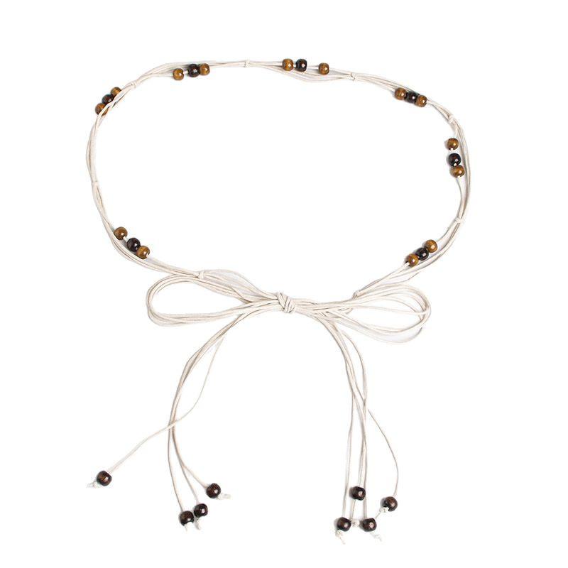 Ethnic Bohemian Waist Rope Cord With Wooden Beads For Relaxed Boho Style