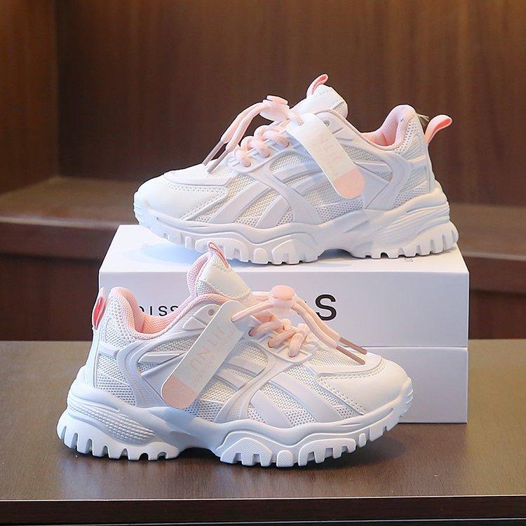 

Детские весенние кроссовки для пап, осенние новые спортивные кроссовки для мальчиков, сетчатые дышащие спортивные кроссовки, корейская версия повседневной обуви для девочек 37 розовый