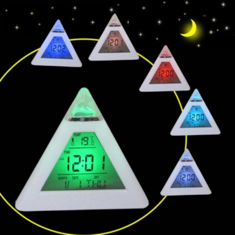 LED Decor 7 Change Color Alarm Clock Mute Electronic Clock Office Desk Clock