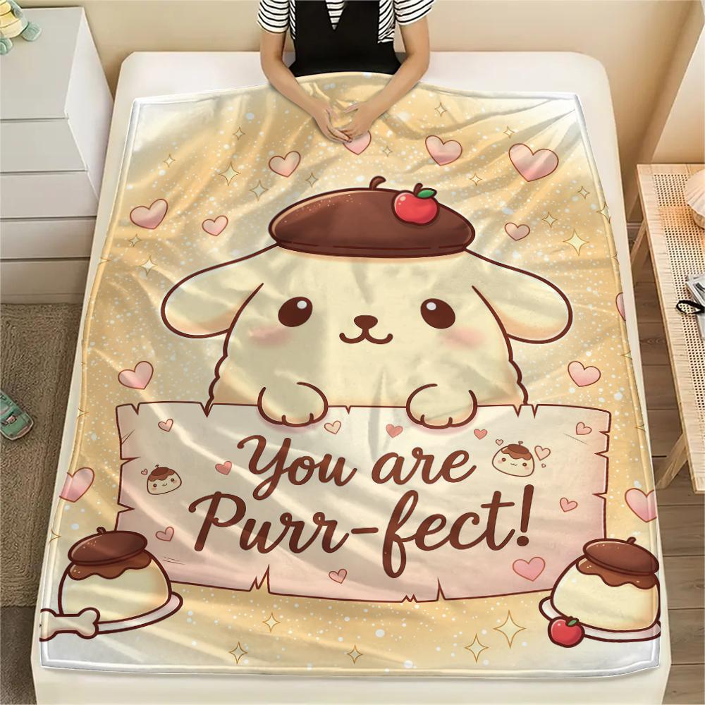 1PC Pompompurin Print Flannel Blanket, High quality All Seasons, Home Decor, Warmth and Comfort, Perfect for Christmas Gifts