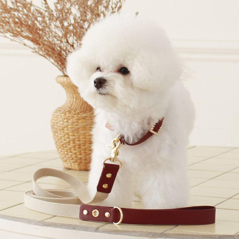 MAISON DE MIU Laufleine Leder&Gurtband_Weinrot/Elfenbein