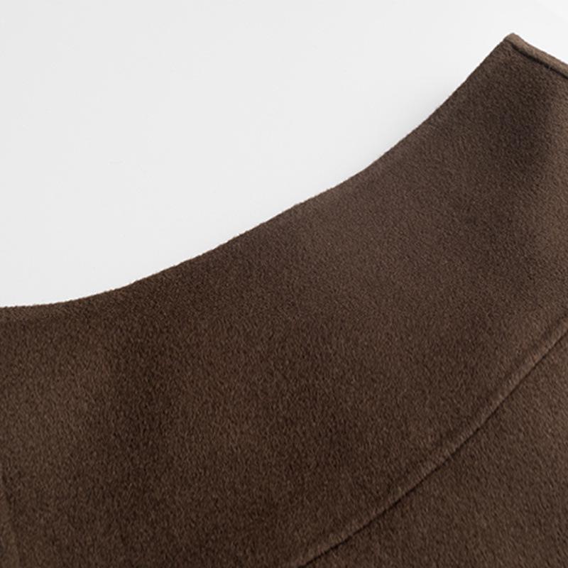 Spring Summer OL Retro Patchwork Woolen Skirt - Solid Brown, Hong Kong Style, Professional Japanese Design