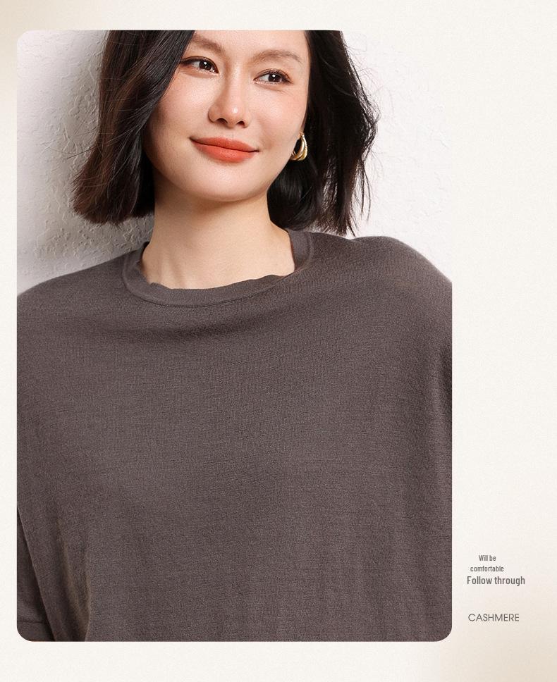 Autumn/Winter 24 Women's 100% Cashmere Batwing Short Sleeve Knit Top