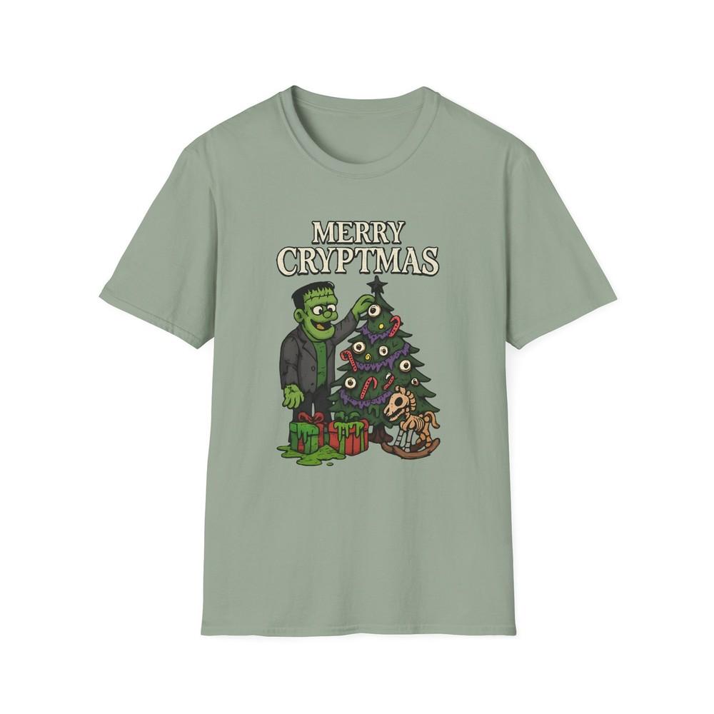 

Unisex Softstyle T-Shirt Merry Cryptmas Frankenstein Slime Horror Christmas S
