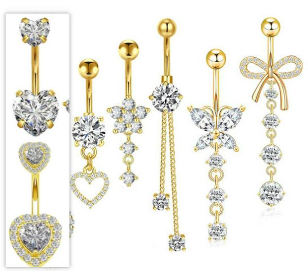 

Изысканный набор колец для пирсинга пупка из нержавеющей стали с цирконом - Супер блестящие украшения для пирсинга