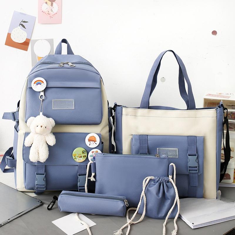 

Набор из 5 школьных сумок для подростков, рюкзак для девочек, холст, однотонный женский школьный рюкзак для подростков