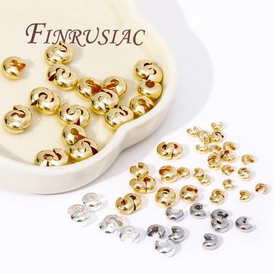 14K Gold Plated Brass Round Covers Crimp End Beads,Stopper Spacer Beads For Bracelets Accessories,DIY Jewelry Making Supplies