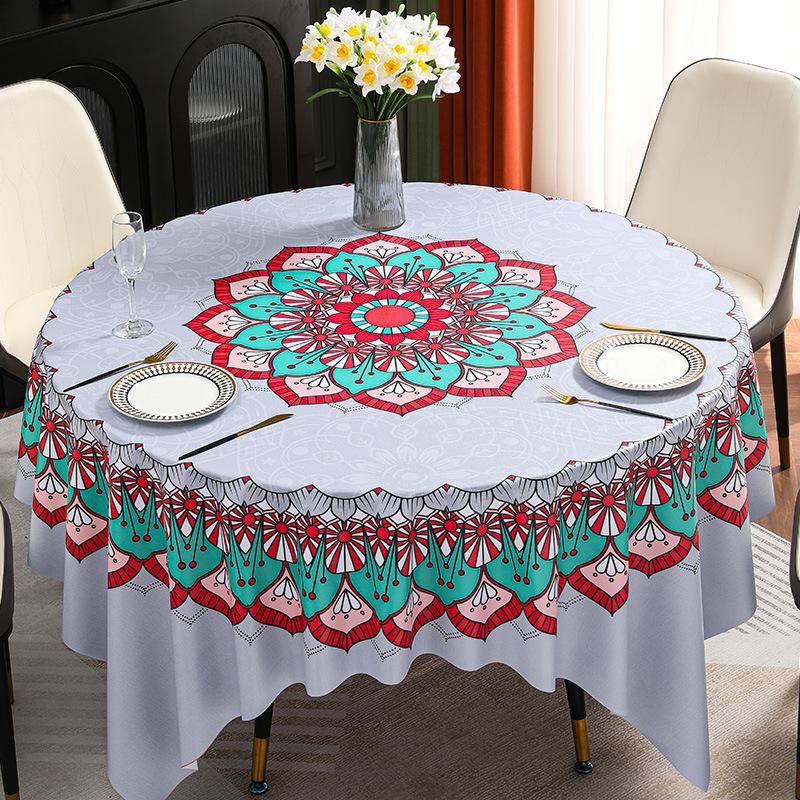 Light Luxury Simple 180Cm Large Round Tablecloth Waterproof, Oil-Proof And Anti-Scalding Pvc Dining Table Mat Hand-Painted Tablecloth