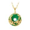 Elegant Gold Plated Green Chalcedony Pendant Necklace Women Laos Dragon Phoenix Jewelry