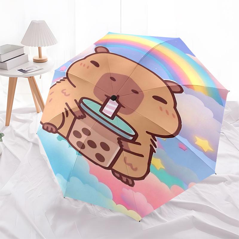 Capybara Themed Travel Umbrella-8 Ribs Automatic Opening and Closing, Portable Folding Design, Compact and Stylish Umbrella Suitable for Out
