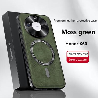 For Honor X60 Case Magnetic Elegant Leather Wear-Resistant Lens Fully Covered Non-Slip Grip Edge Cover Shell