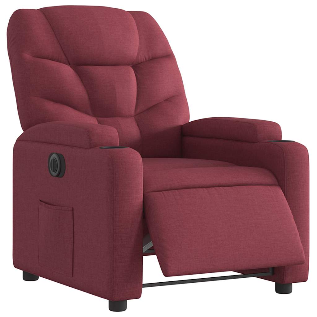 Electric Recliner Chair Wine Red Fabric
