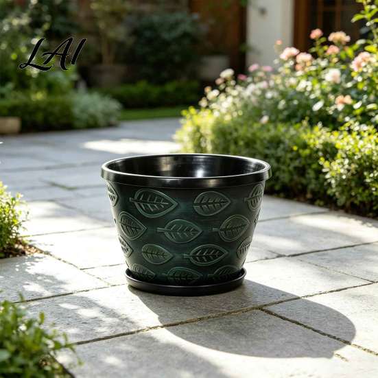 Garden Supplies for Flowers 11 Inch Flower Pots Leaf Embossed Plastic Planters with Drainage Hole Retro Breathable Containers Indoor Outdoor
