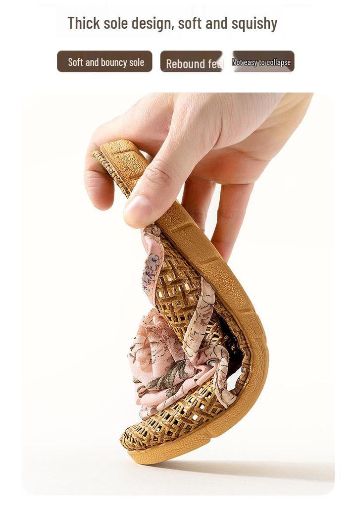 Summer Cool Rattan Mat Slippers - Bowknot Design, Non-Slip Indoor Bamboo Weave, Fish Mouth Style