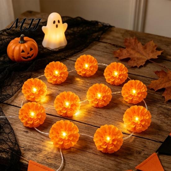 Flexible Bendable Wire Lights 10FT LED Chrysanthemum String Light, Battery Operated Artificial Marigold Garland Seasonal Festival Embellishments Fairy