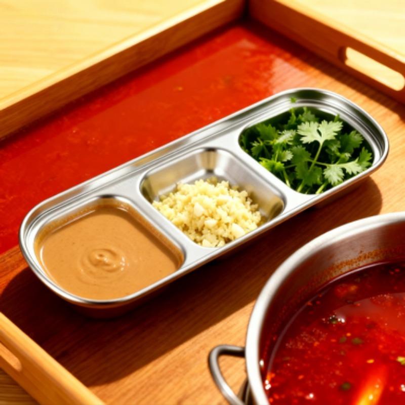 Vassoio per Salse in Acciaio Inossidabile a 3 Scomparti Piatto per Salse BBQ Contenitore per Condimenti Posate Ristorante Accessori Utensili da Cucina