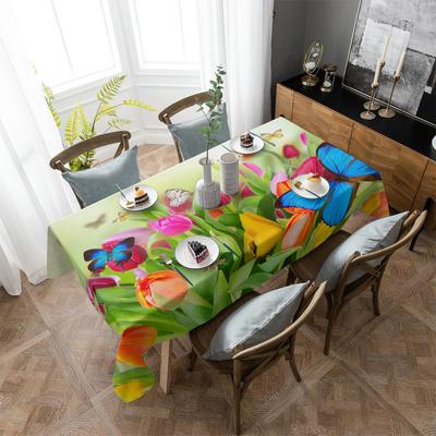 Butterfly Green Leaf Flower Tablecloth Holiday Decor Waterproof Rectangular Tablecloths Wedding Decor Table Cover