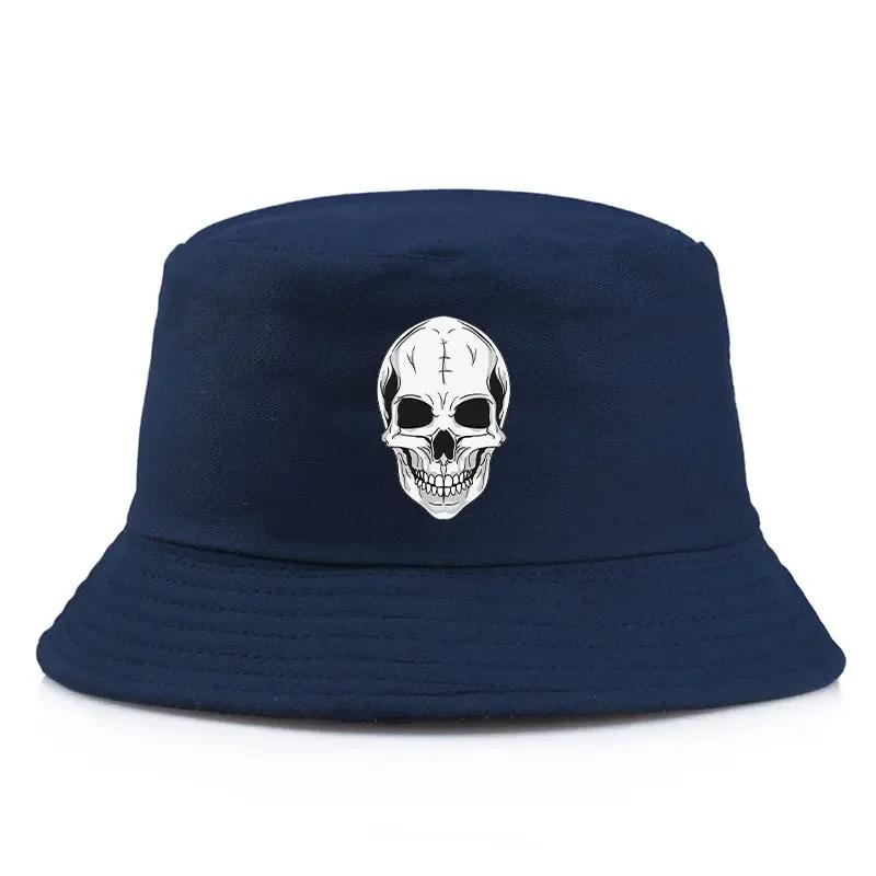 Skull Print Bucket Hat Reversible Gothic Punk Fisherman Cap Unisex Hip Hop Streetwear Sun Hat Outdoor Travel Beach Visor