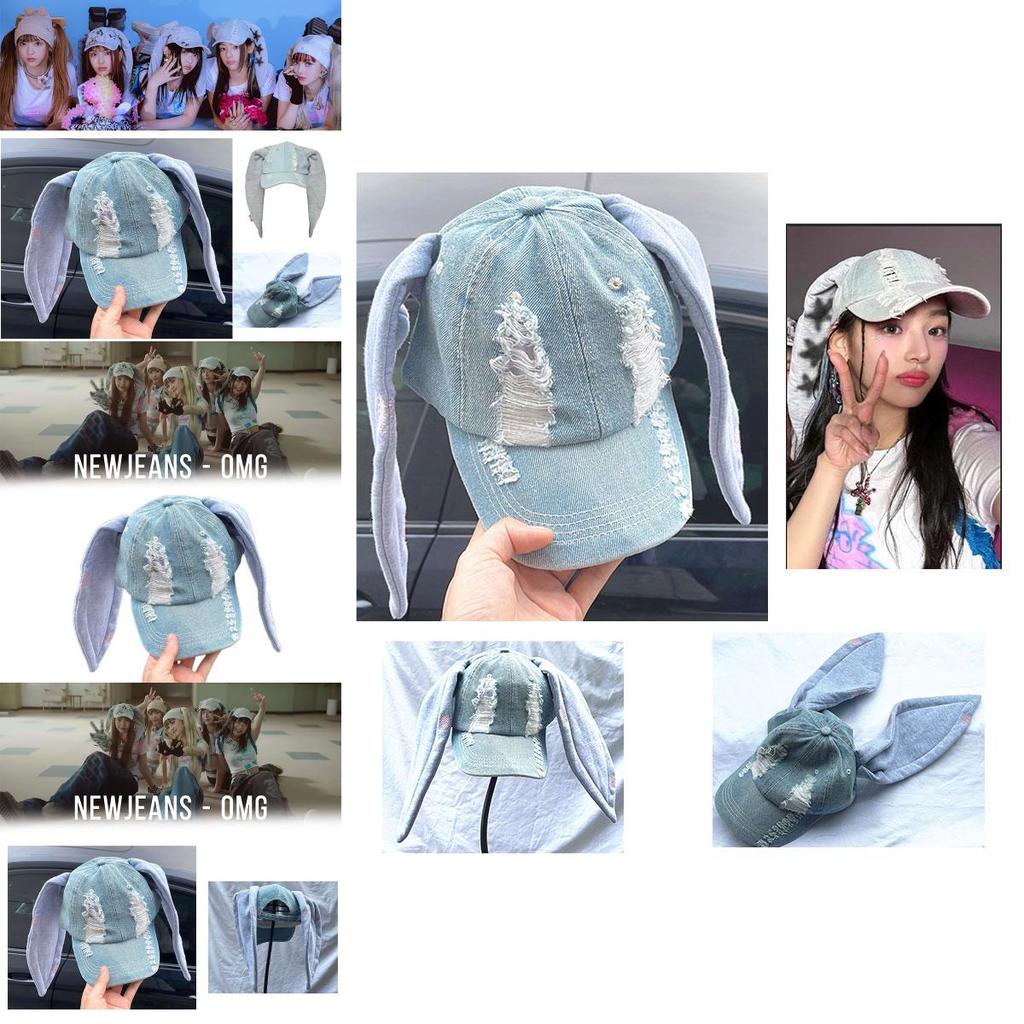 Omg Newjeans Hanni Danielle Round Top Baseball Cap With Rabbit Ears For Summer