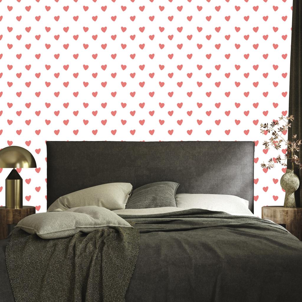 Hearts Wallpaper White and Coral 50x1000