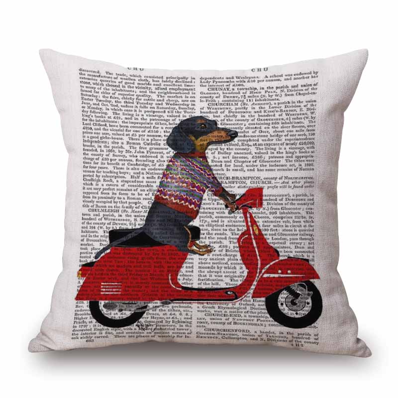 Fundas de Cojín para Perro Dachshund Pintura de Perro Salchicha Algodón Lino Fundas de Almohada Decorativas Dormitorio Sofá Decoración del Hogar 45X45cm