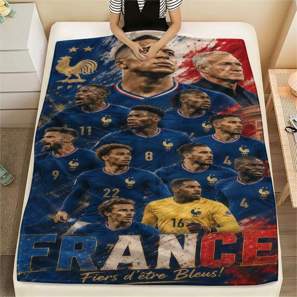 1PC France National Football Team Patterned Flannel Blanket Suitable For All Seasons for Home Decor Warmth and Comfort Gifts Holiday Present
