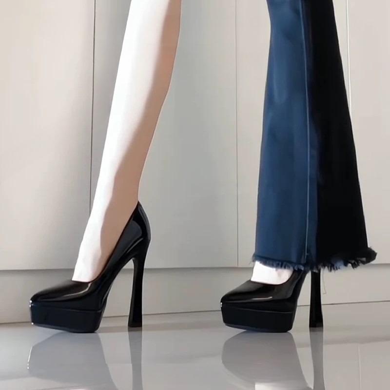 Super High Heel Women Shoes High Quality Patent Leather Hig Heeled Single Shoes Temperament Pointed High Heels Women Dress Pumps