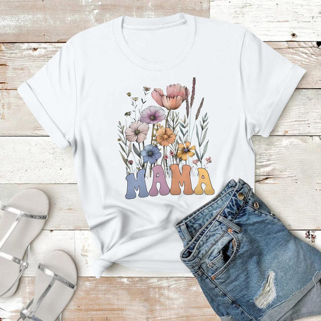 Γυναικείο Καθημερινό Μπλουζάκι με Πρίnt Στρογγυλή Λαιμόκοψη Πουλόβερ Κοντομάνικο Τοπ