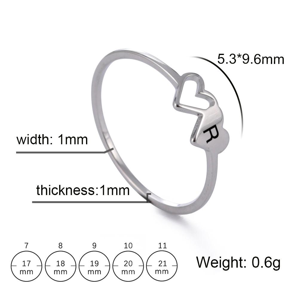 Fashion Stainless Steel A-Z 26 Letters Rings Double Heart Hollow Women Ring For Women Charm Wedding Finger Jewelry Gift