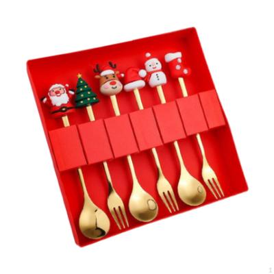 6 Piece Christmas Cutlery Set Flatware with Box Stainless Steel Dessert Spoon Tableware for