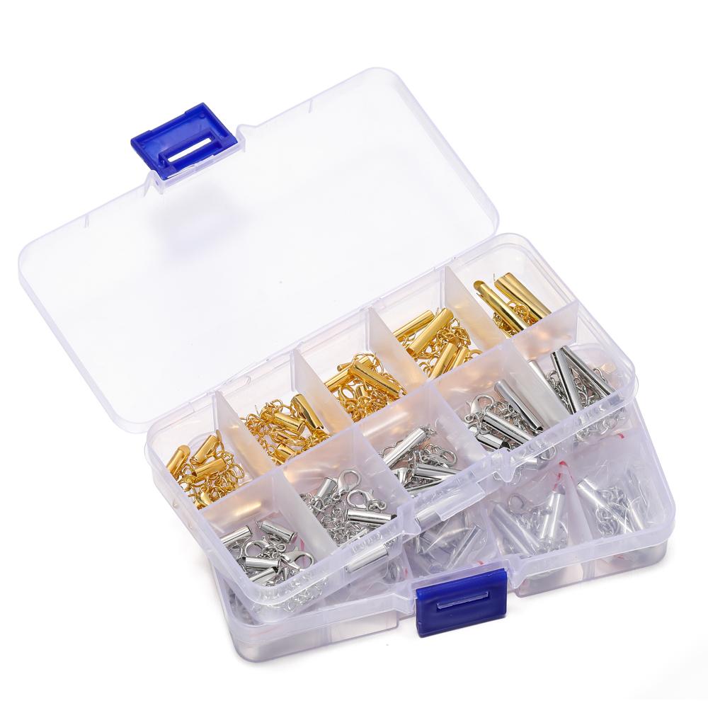 20Sets/Box 10-25mm Lobster Clasps Hooks Extending Chain Bracelet End Connectors Slider Clasp for Handmade Jewelry Making Finding